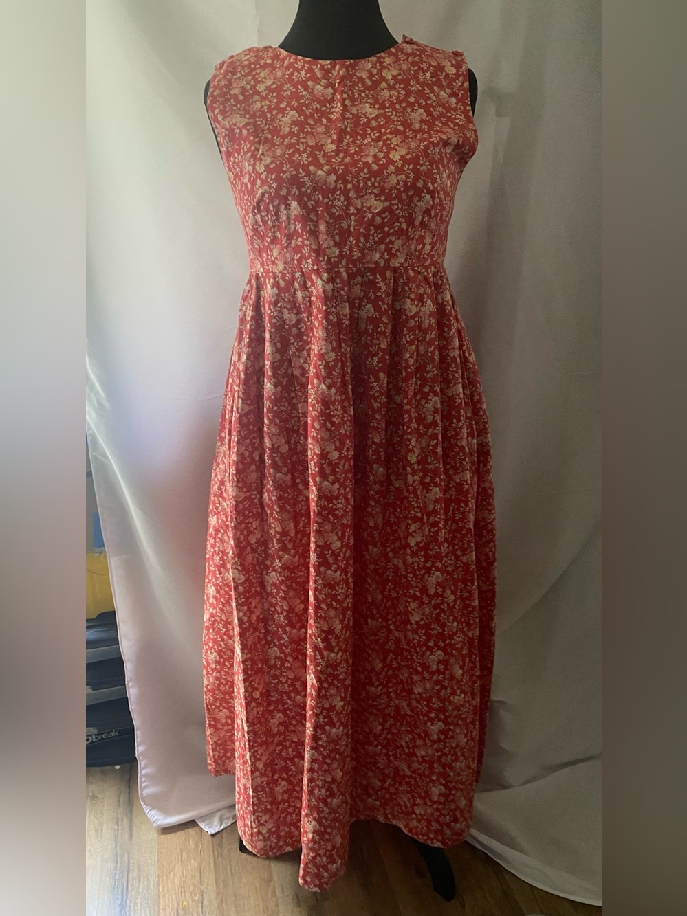 Laura Ashley Coral Floral Sleeveless Midi Dress